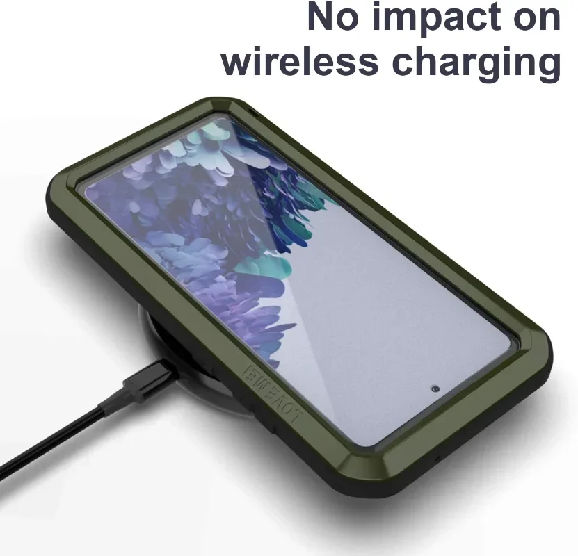 LOVE MEI Heavy Duty Military Rugged Metal Case For Samsung S23 S22 Ultra S21 Plus S20 FE Full Cover with Tempered Glass Screen