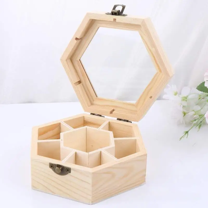 Caja de almacenamiento de madera con 7 ranuras para anillos, pulseras, collares y pendientes, 1 unidad