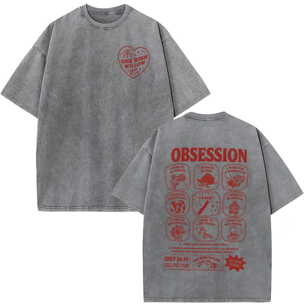 Movie Obsession One Wish Willow Vintage Washed T shirts Men Women Clothing Gothic Casual Cotton Oversized Short Sleeve T-shirts