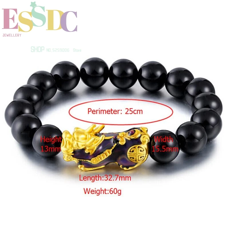 

Wholesale Natural Black Obsidian Lucky Sand Gold Thermochromic Pixiu Charm Beaded Bracelet Men Jewelry Gift