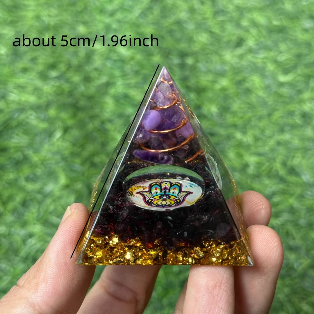 1pc Orgonite Pyramide Red Glaze, composed of amethyst crushed stone and red glass crushed stone, Home Desktop Handmade Ornaments