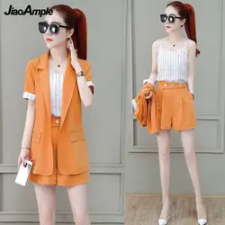 2022 Summer New Suit Jacket Shorts Suspenders Three-piece Women's Professional Wear Korean Fashion Blazers Coat Vest Pants Set