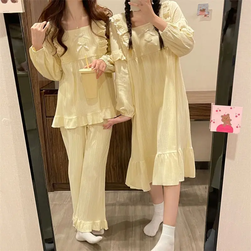 Pajama Sets Women Chic Friends Autumn Feminine Loose Lovely Schoolgirl Sleepwear Casual Solid Simple Cozy Hot Sale Popular Y2k