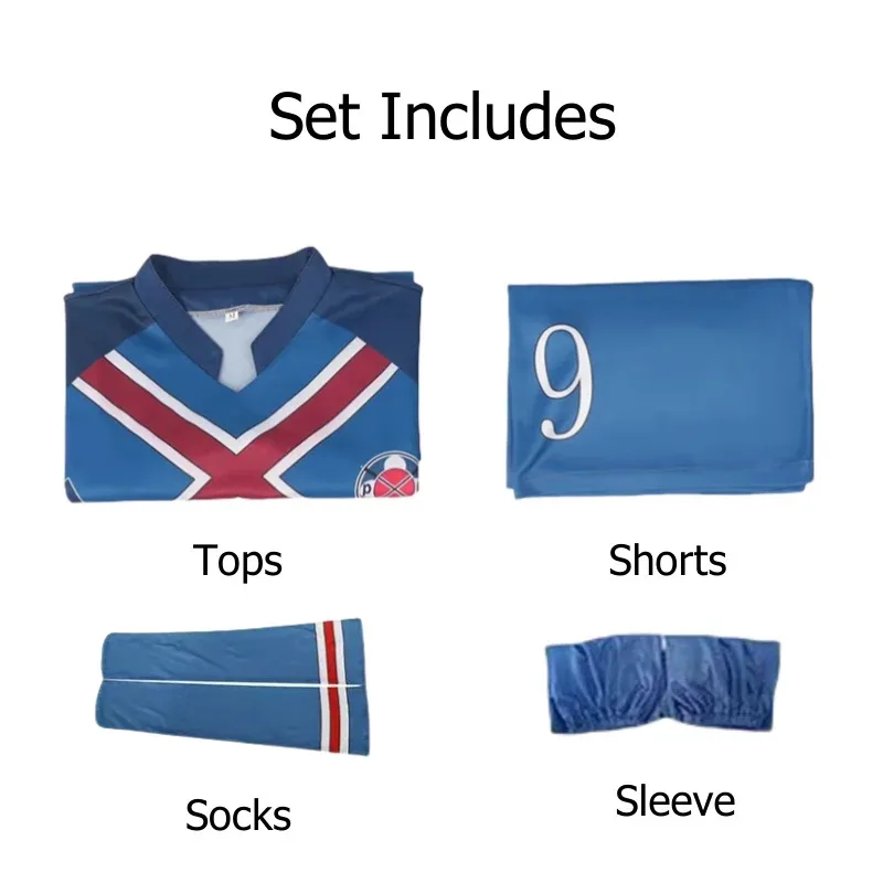 Anime Blue Lock Rin Cosplay Costumes NO.9 Rin Itoshi Football Jersey Cosplay Wigs Mens Halloween Party Soccer Uniform Set