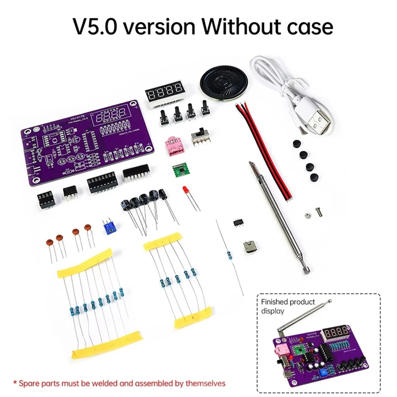 ABKP-Kit DIY Radio Multifungsi 87-108Mhz FM Radio Dapat Disesuaikan Modul DIY LED Volume Tampilan Digital Dapat Disesuaikan Tanpa Cangkang