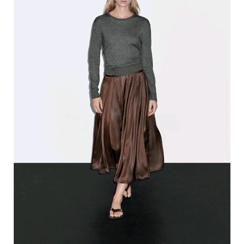 

Ele Midi Pleated Skirt Autumn New Sle Women's Faion Draped Chloé Sle f-length Skirts for Casual Wear
