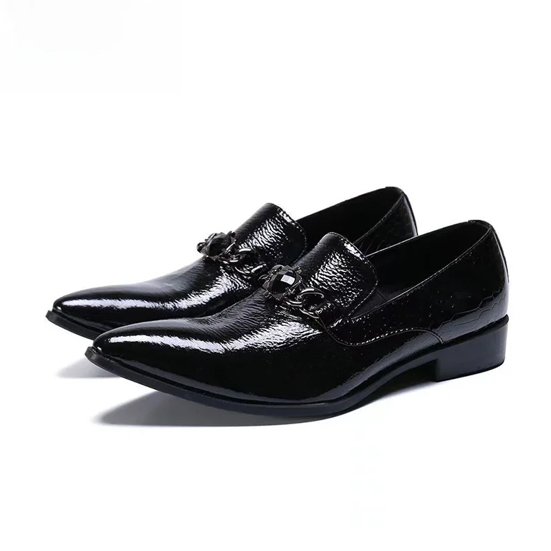 Genuine Leather Men's Business Casual Shoes Bright Leather Wedding Shoes Fashionable Pointed Toe Comfortable Rubber Sole