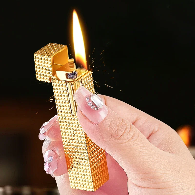 Derui Narrow Edition Mini Lamp oil Lighter Metal Loud Voice Sideslip Grinding Wheel Ignition Smoking Accessories Gadgets For Men