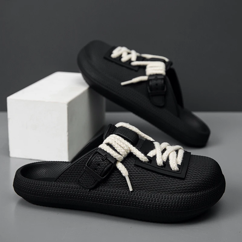 Men's breathable slip on casual slippers summer soft-sole anti-slip outdoor walking slippers fashion youth sports semi-slippers