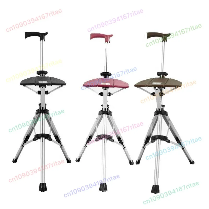 

New High Quality Aluminum Alloy Foldable Walking Cane Stick With Seat Adjustable Elderly Crutch Chair With Stool