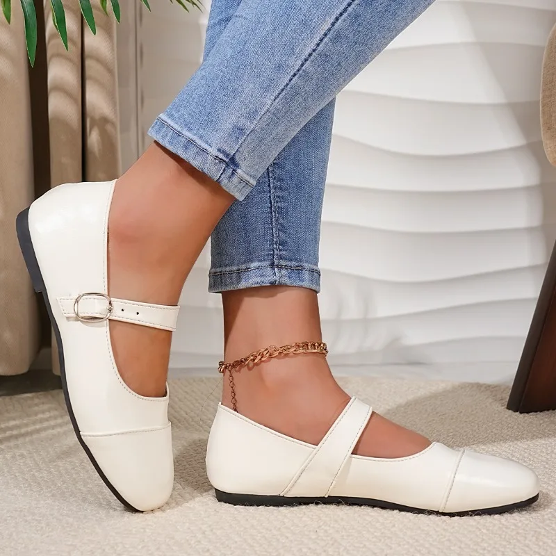 New Spring Fashion Solid Color Women's Mary Jane Shoes 2026 Luxury Round Toe Buckle Loafers Comfortable Office Womens Flat Shoes