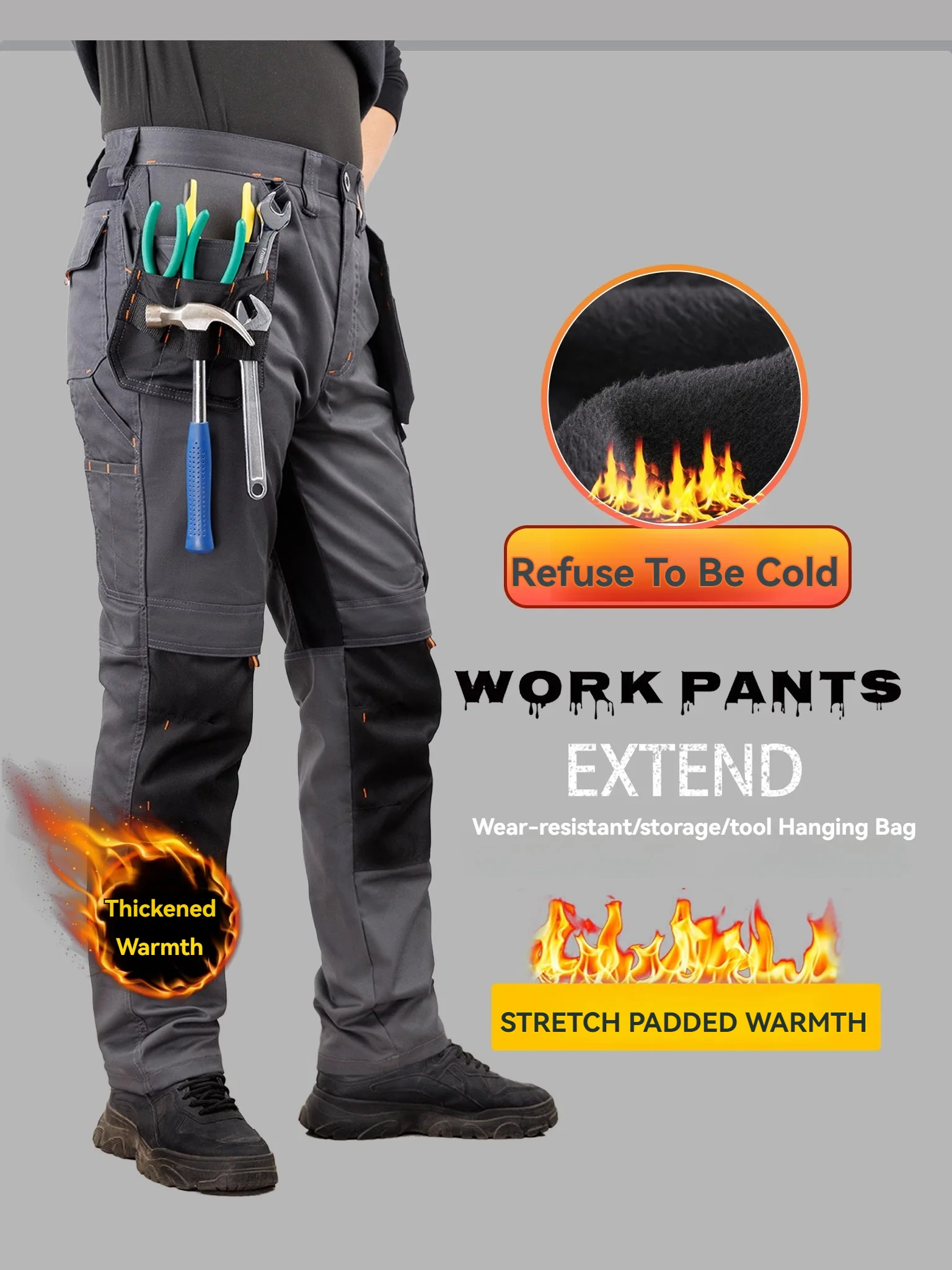 Stretch Workwear Mens Cargo Work Pants Tactical Utility Cargo Work Trousers ConWorkwear Ultimate Craftman's Workpants Grey/Black