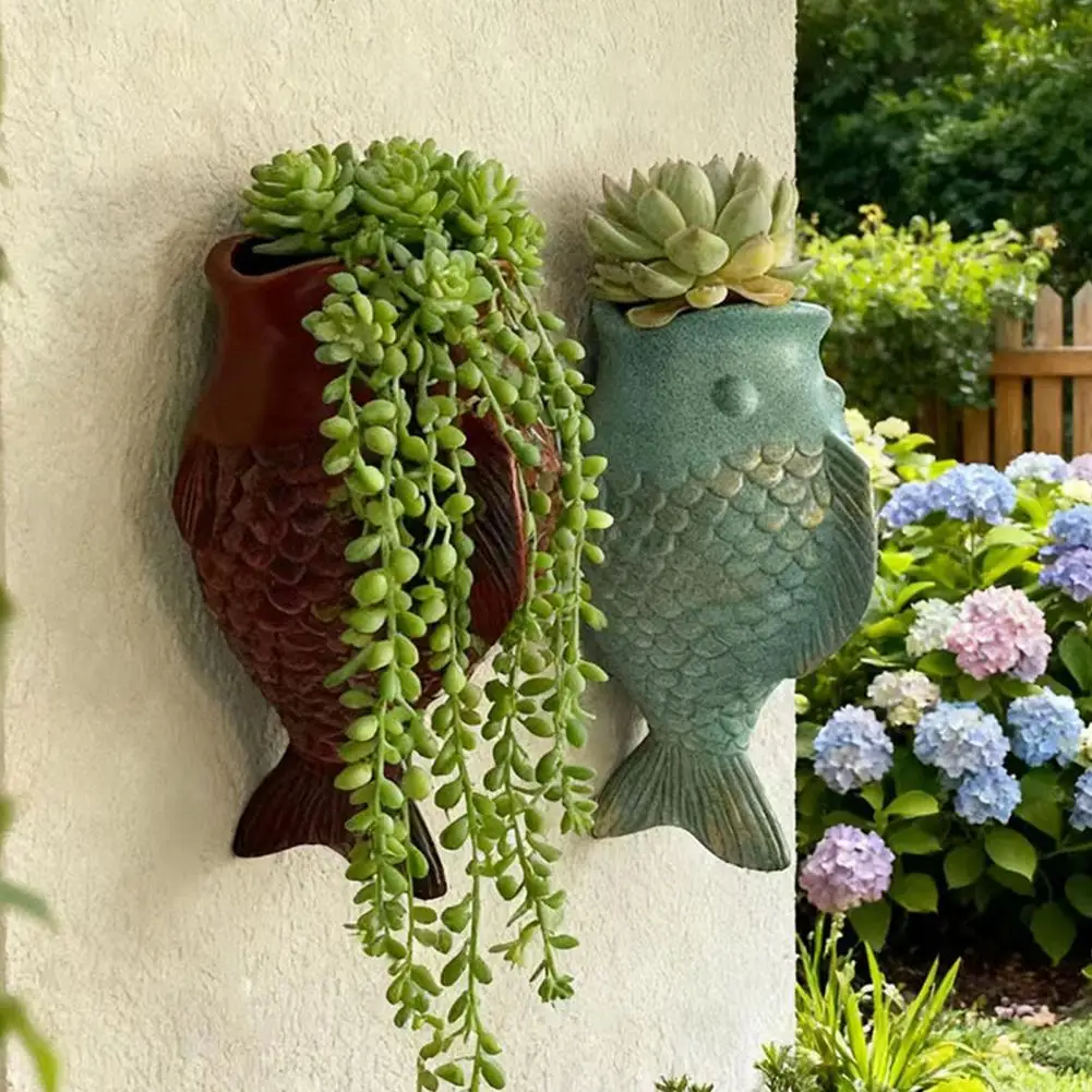 Fish Wall Planter Hanging Fish Planter Fish Shape Wall Planter Hanging Flower Pot Decorative Garden Balcony Outdoor Patio Plant