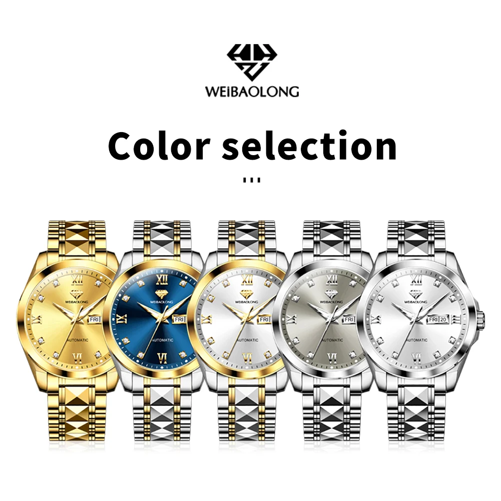 ساعة WEIBAOLONG 3803 الماسية الحقيقية للرجال مستوردة بحركة أوتوماتيكية ساعة يد ميكانيكية للأعمال
