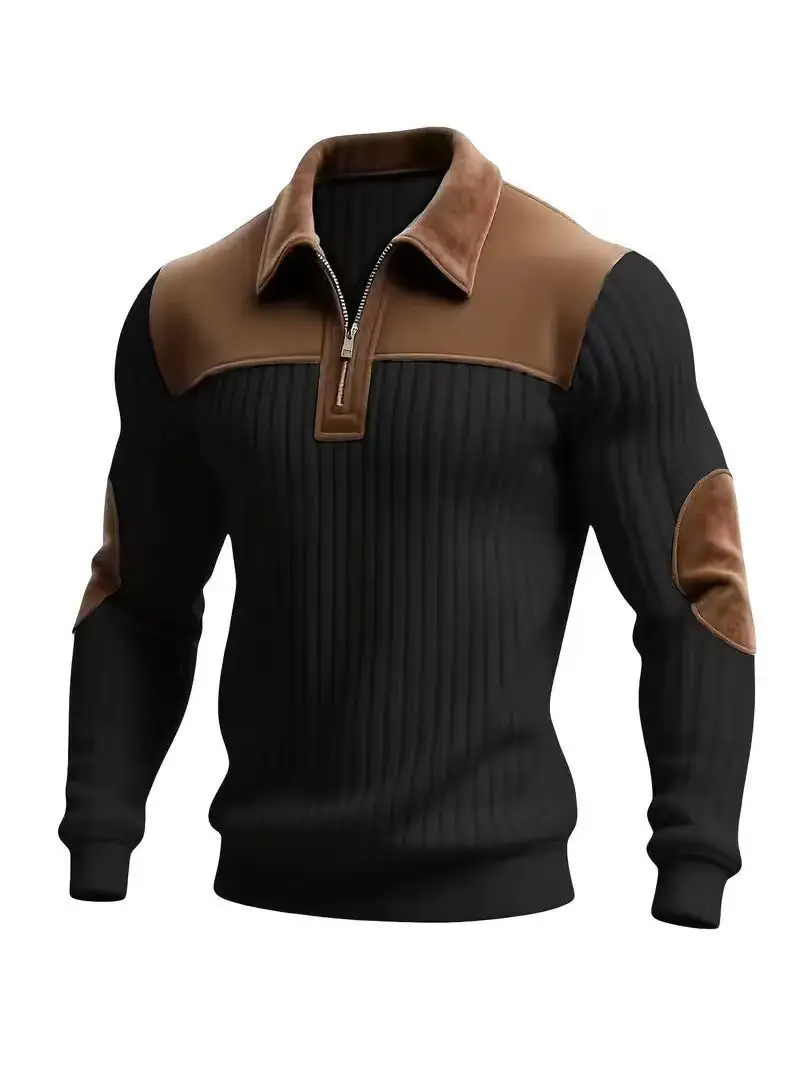 Style Knitted Pullover With A Turned-up Collar Patchwork Embroidery Casual Office And Sporty Style With A Zipper On The Front