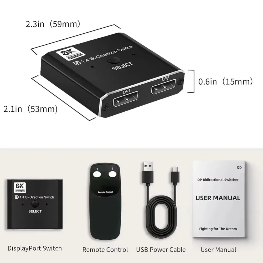 FSU 8K DisplayPort 1.4 Switch ثنائي الاتجاه الفاصل KVM 2X1 1X2 DisplayPort 8K/30 هرتز 4K/120 هرتز ثنائي الاتجاه Displayport Switcher
