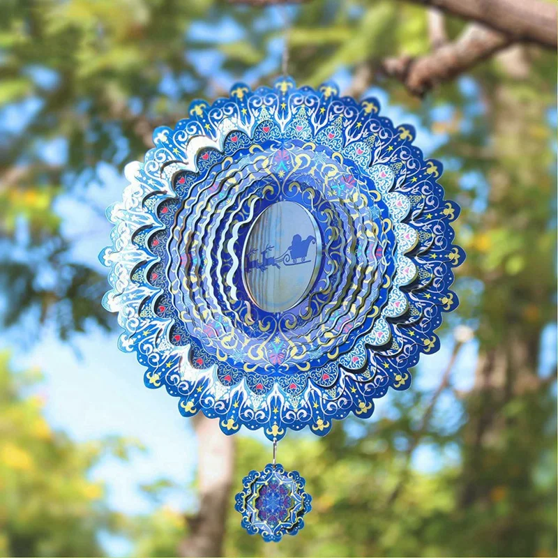 Stainless Steel Blue Wind Bell For Yard Garden Decor Rotating Hanging Wind Chimes Home Outdoor Decoration Christmas Ornaments