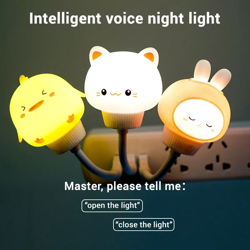 English Voice Control USB Cartoon Cute Timer Night Light Remote Control Babies Bedroom Decorative Feeding Light Kids Xmas Gifts