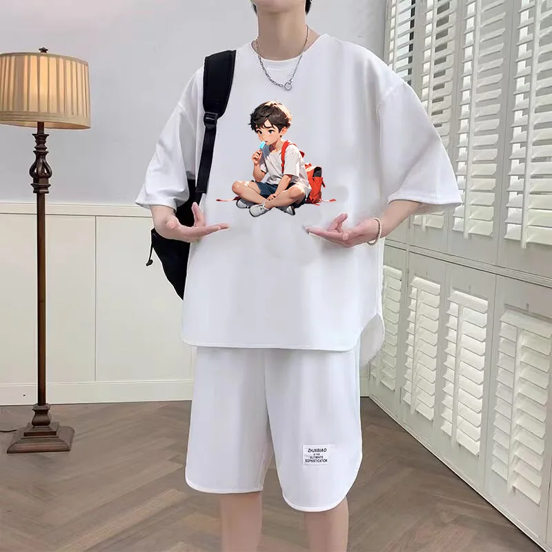 

Летний мужской повседневный комплект: модная футболка с рукавом до локтя и шорты из полиэстера от бренда Haome