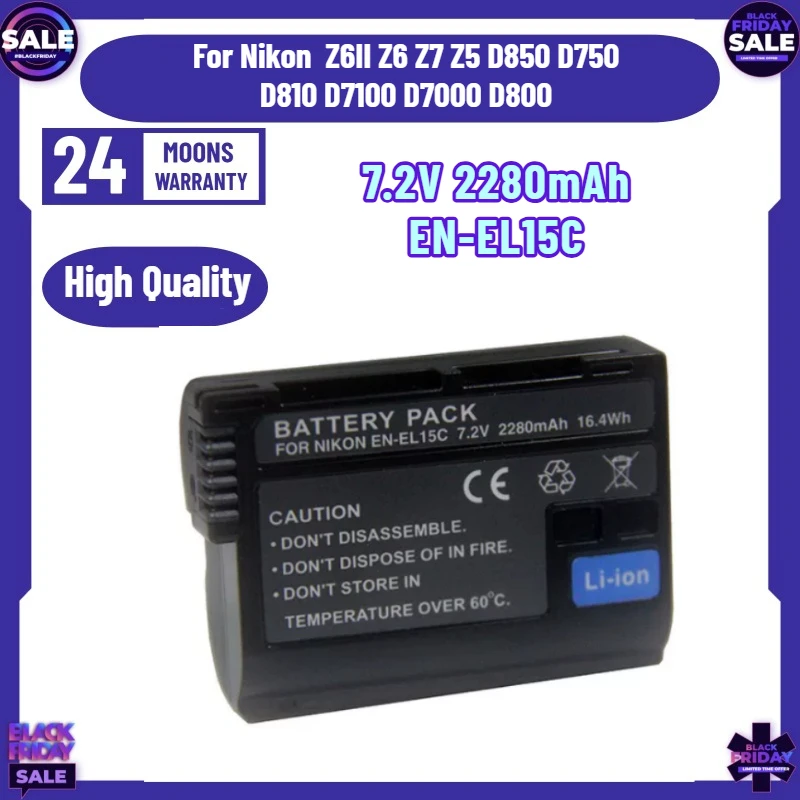 7.2V 2280mAh EN-EL15C Camera Battery for Nikon  Z6II Z6 Z7 Z5 D850 D750 D810 D7100 D7000 D800 DSLR Camera