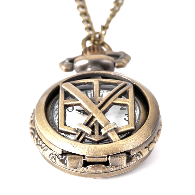 Vintage Hollow Out Cross Double Knife Pocket Watches Bronze Quartz Steampunk Pendant Watch Necklace for Men Ornaments LL@17