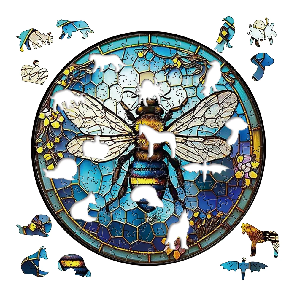 Round Puzzle Bee Beautiful Insect Wooden Jigsaw Puzzle Educational Creative Beautification Gift Perfect Gift Decorative Style