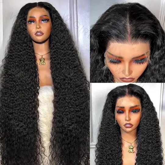 250 Density 30 40 Inch Deep Water Wave 13X6 HD Transparent Lace Frontal Wigs Curly 13X4 Front Human Hair Wig For Woman