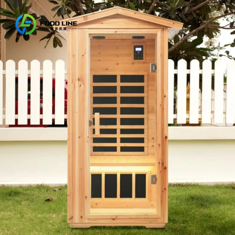 Customized 1750W Low EMF Far Infrared Sauna Room for 1 Person, Outdoor Natural Wood Cabin with Dual Dry Wet Steam Function