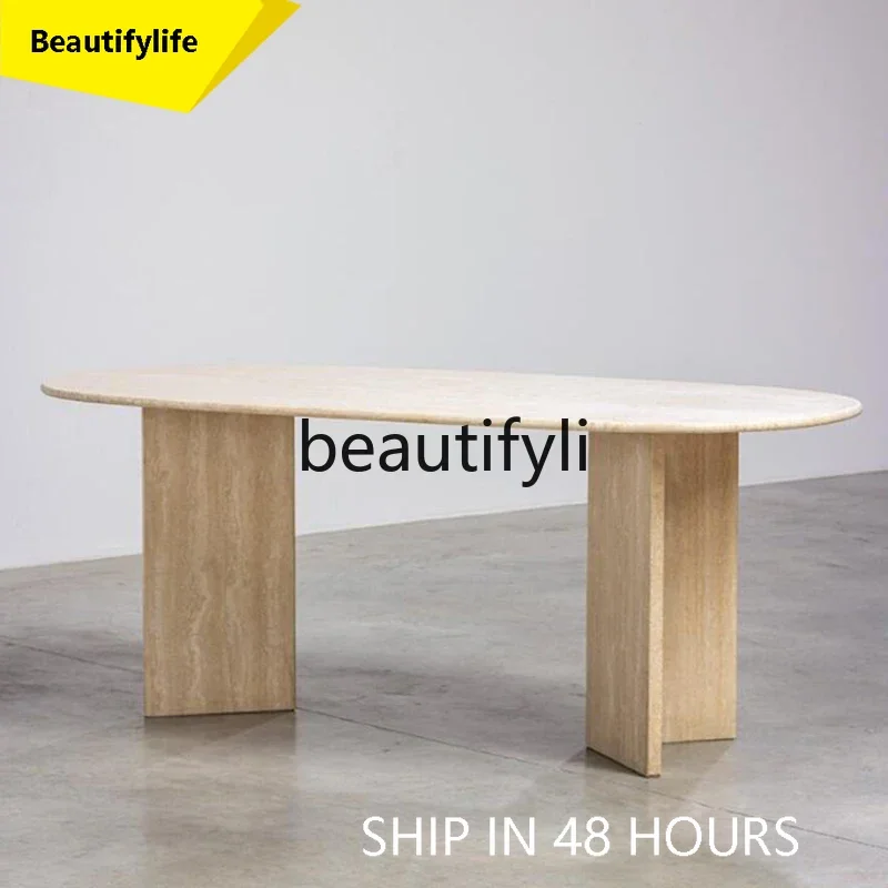 

smt1 Nordic Cream Wind Tunnel Stone Dining Table Rectangle Living Room Household Wababi Wind Marble Oval