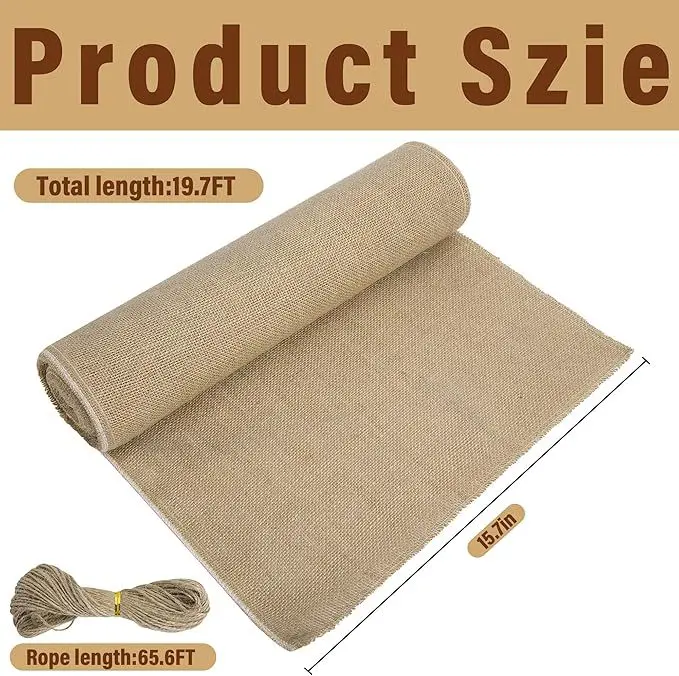 Natural Burlap Tree Wrap Ribbon Winter Cold Frost Protection Rustic Jute Fabric for Garden Plant Chair Bow Table Runner Decor