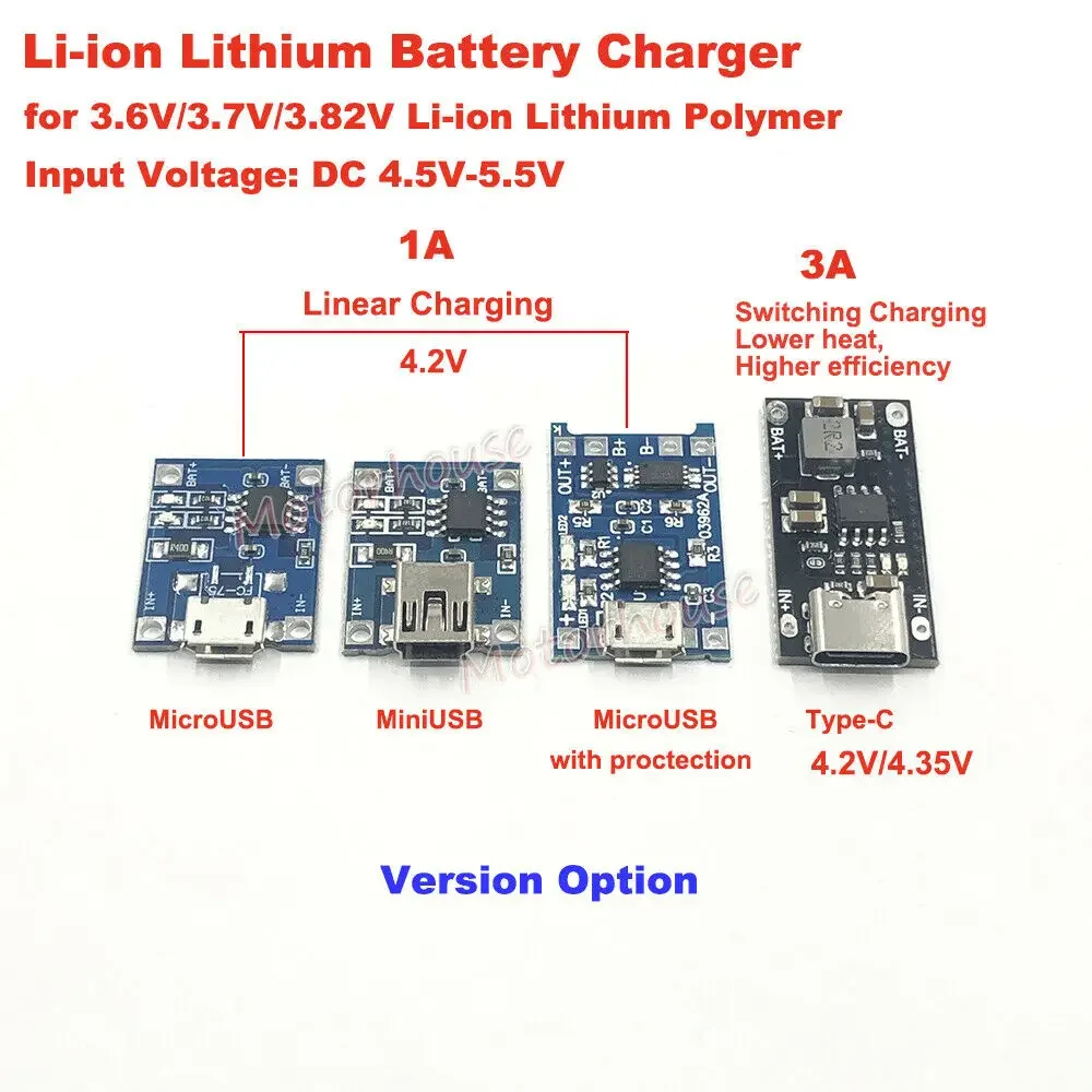 Micro/Mini USB Type-C Battery Charger Module Charging Board For 3.6V/3.7V/3.82V Lithium Li-ion Polymer Battery