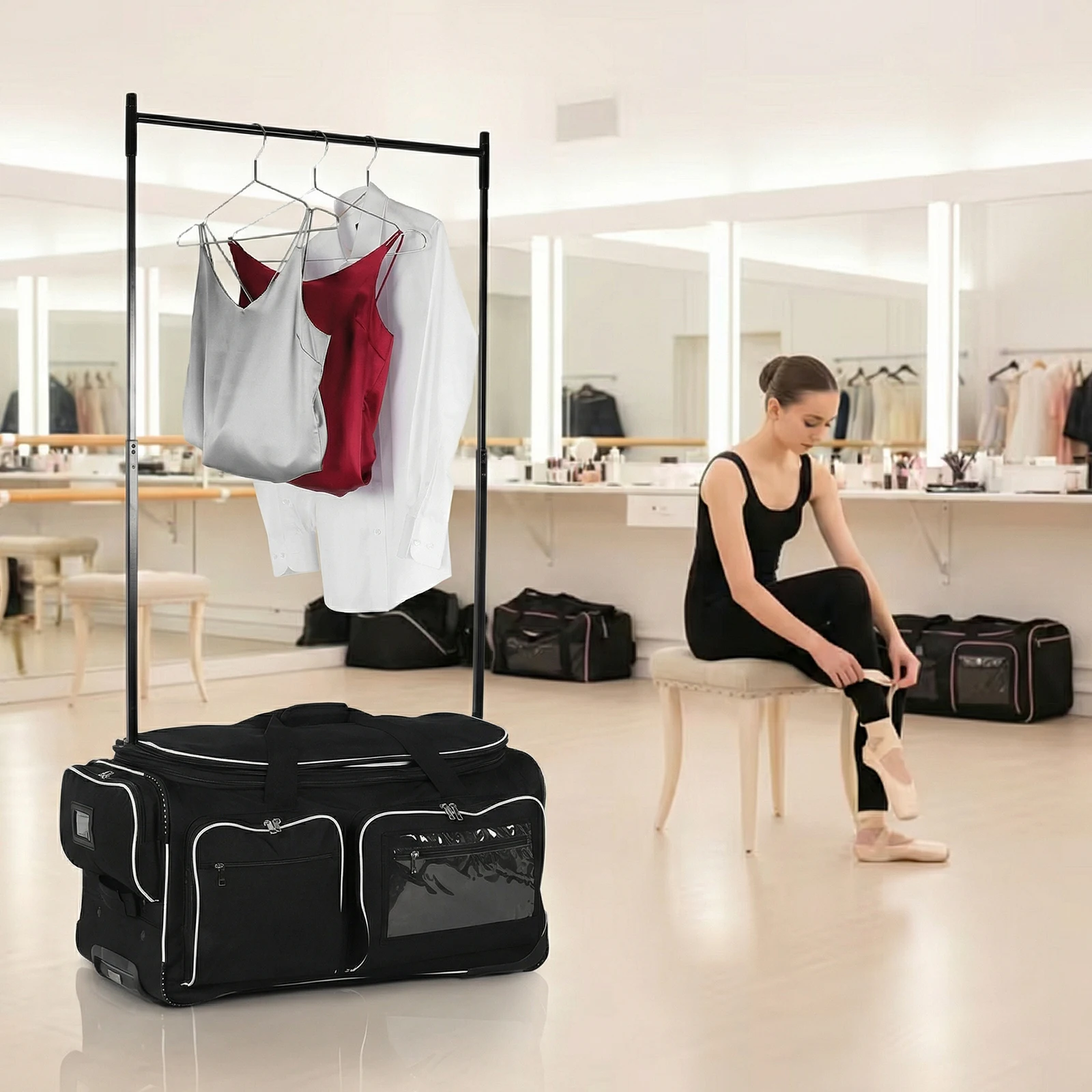

Garment Duffle Bags with Garment Rack for Vacation Business Trips (Black Purple)