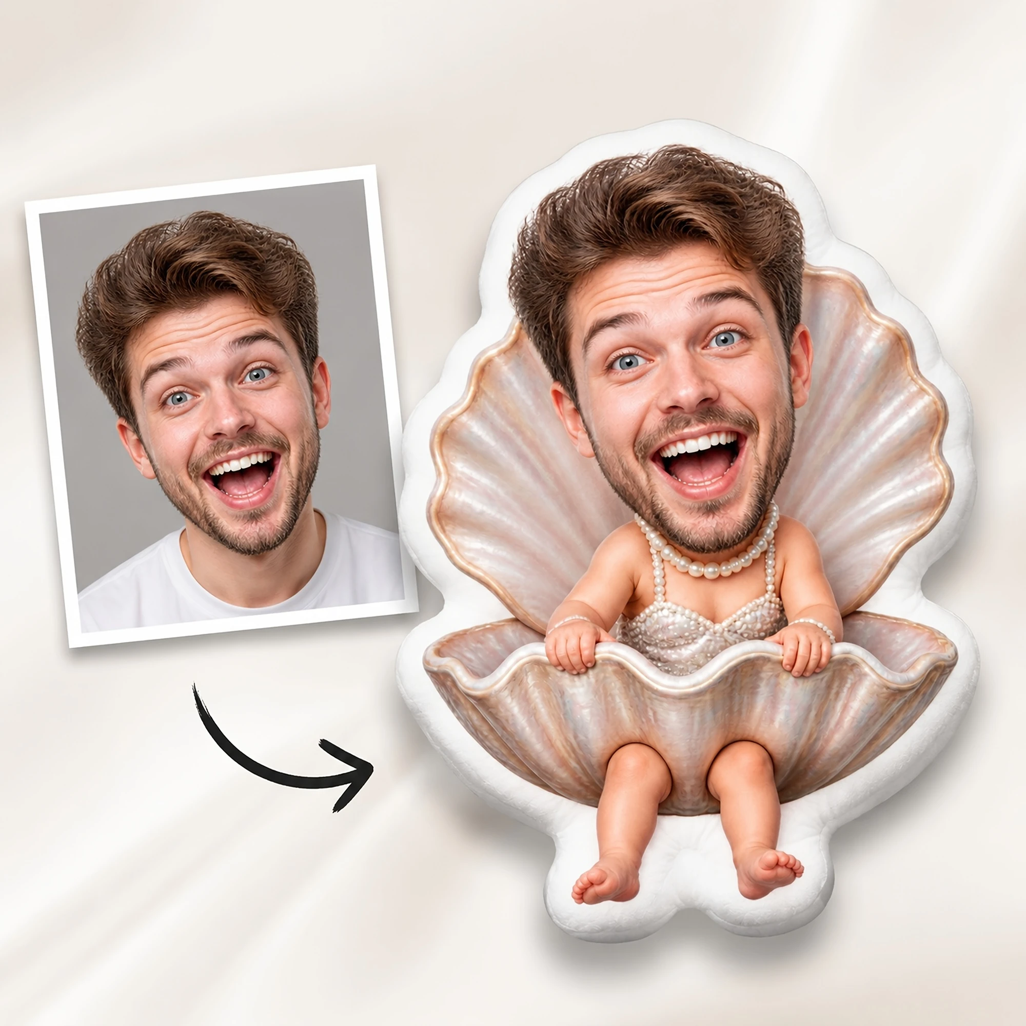 1pc [2D Flat] Custom Double Sided Printed Funny Shell Shaped Throw Pillow, Creative Novelty Cushion for Sofa, Bed, Chair, and Hu