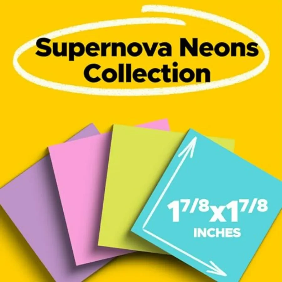 Super Sticky Notes 8 bloc notes adesivi 1,875 x 1,875 pollici. Ideale per uso scolastico e in ufficio 2X The Sticking Power Vibrant Supernova