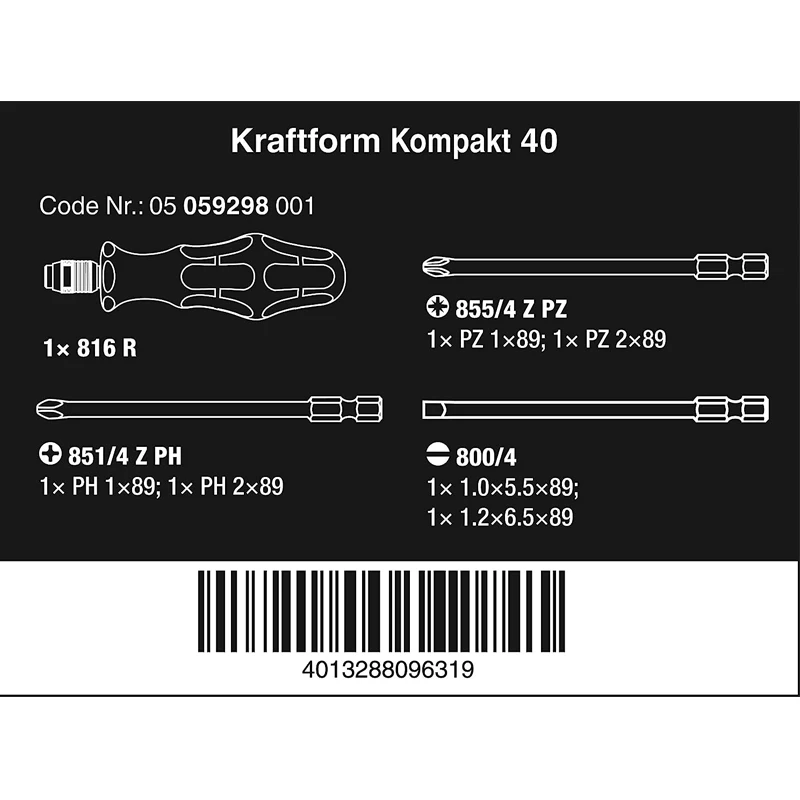 WERA 05059298001 Screwdriver Set Anti Slip Design 6 Long Drill Bits Small Bags For Easy Transportation And Storage