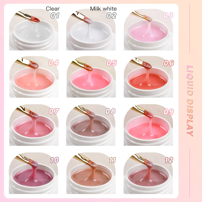 15ml Extension Gel Nail Polish Builder Nails Gels Clear Nude Pink Nail Art UV LED 12 Colors Hard Gel Manicur Semi Permanent