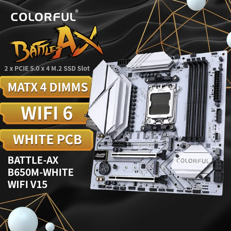 MATX 4 DIMMS WIFI WHITE PCB BATTLE-AX B650M-WHITE WIFI V15