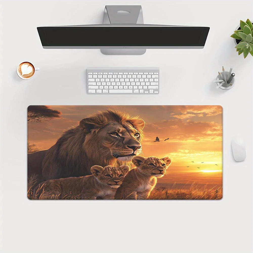 Lion Family Sunset Mouse Pad Large Non-Slip Rubber Desk Mat for Gaming Office