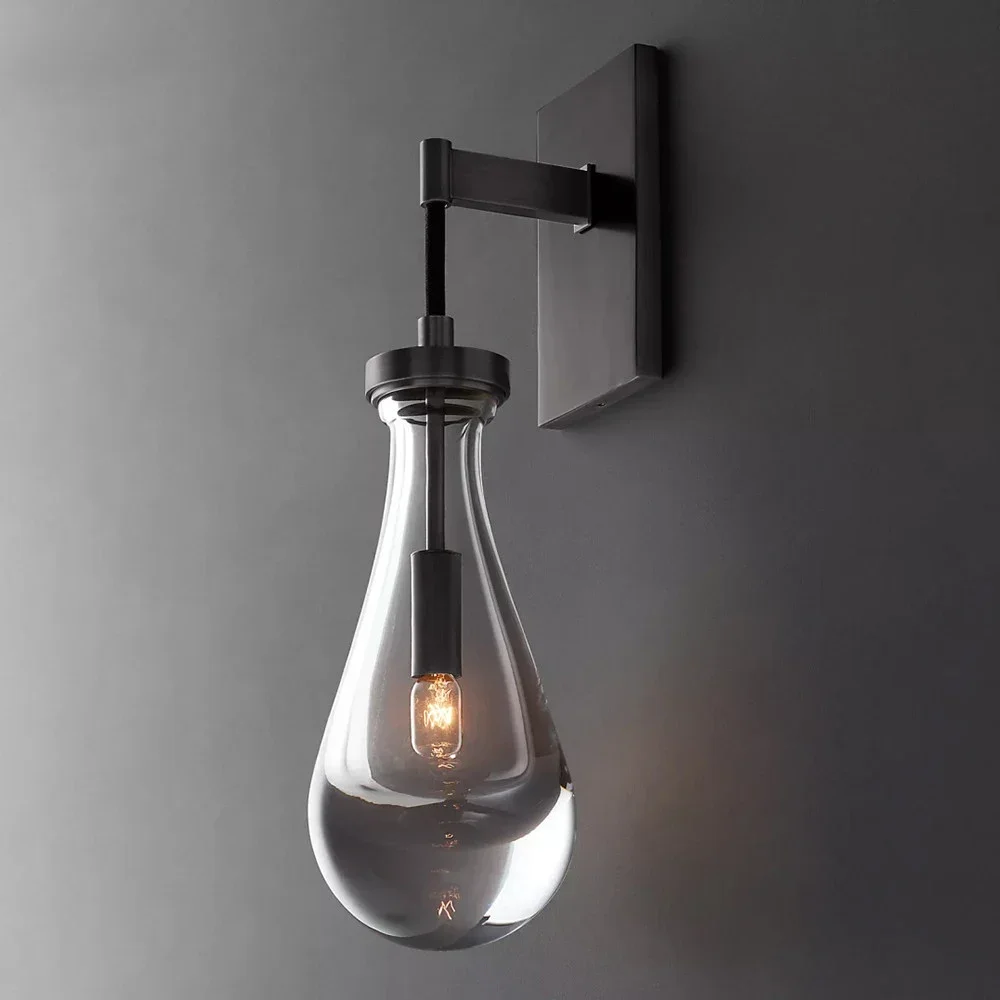 Estilo retro de luxo gota água lâmpada parede iluminação interior led moderna corda preta lâmpada parede decoração para casa sala estar quarto