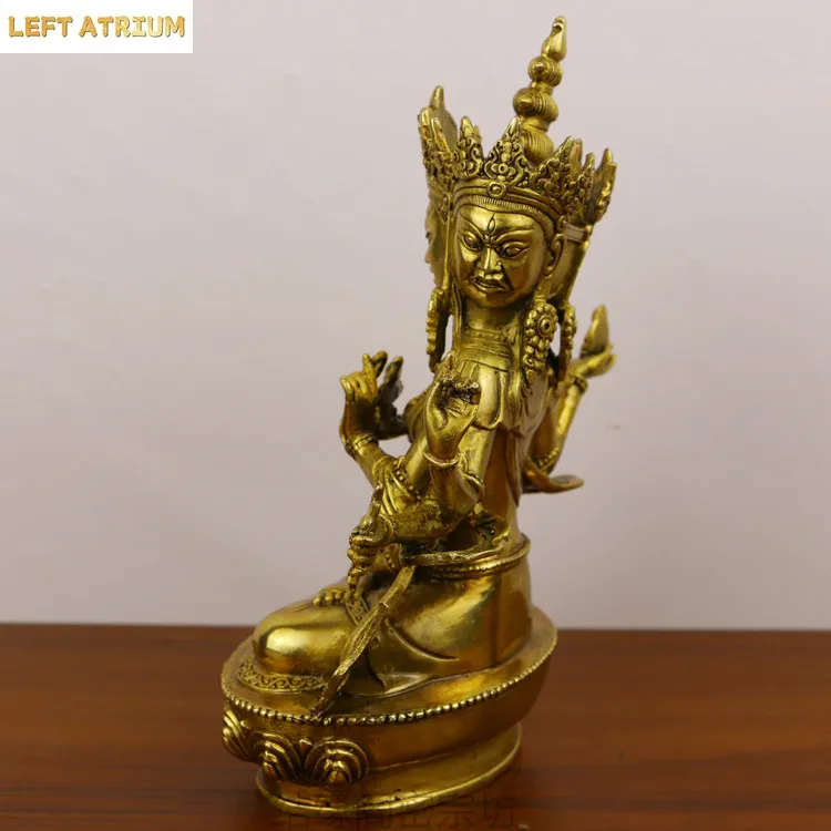Tibetan and Nepalese Copper Statue of The Three-sided Eight-armed Guardian Buddha Statue of The Holy Mother of Buddha