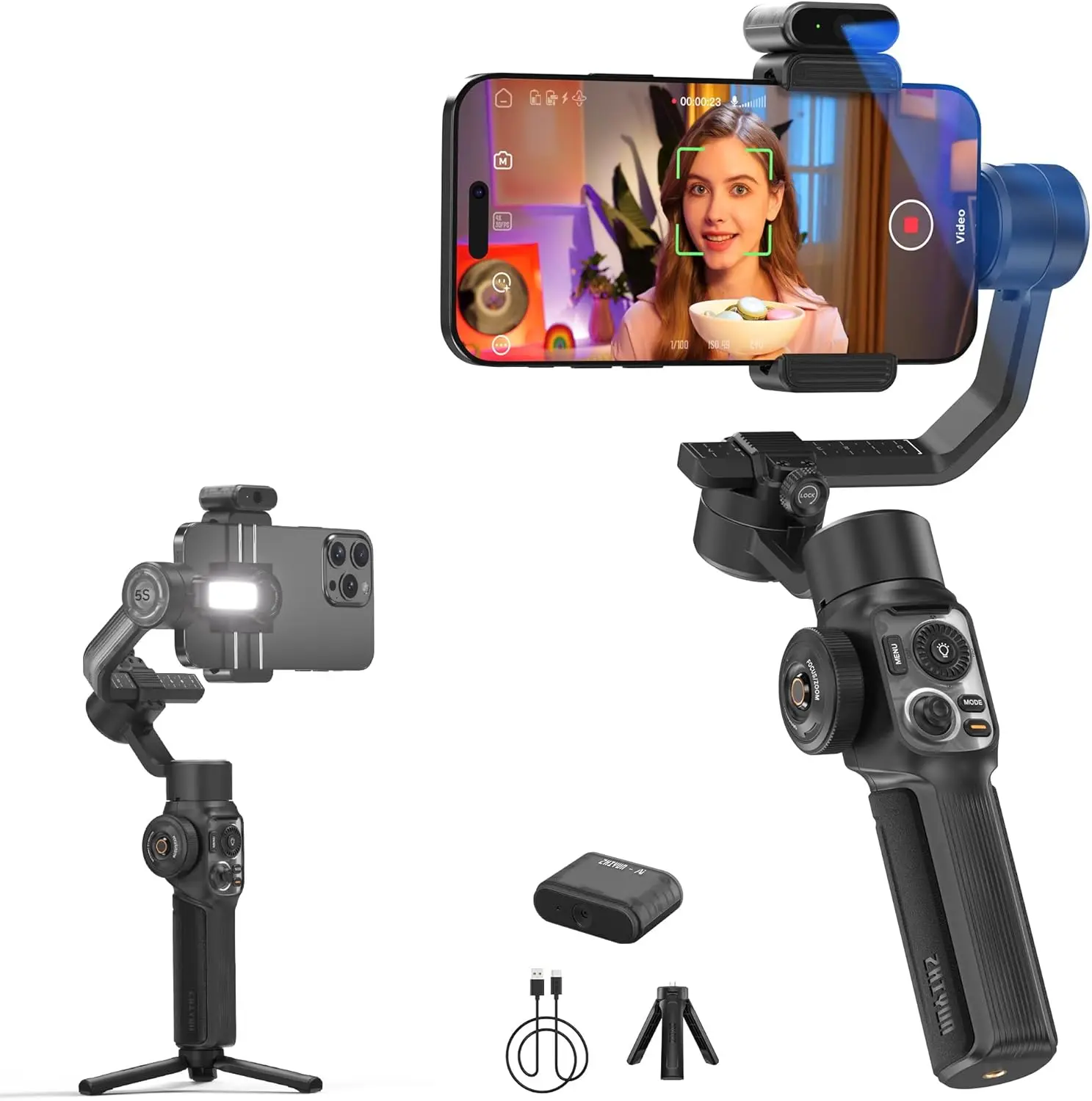 ZHIYUN Smooth 5S AI Combo 3-Axis Gimbal Stabilizer with AI Tracker Built-in Fill Light Tripod Phone Stabilizer for Vlog&video