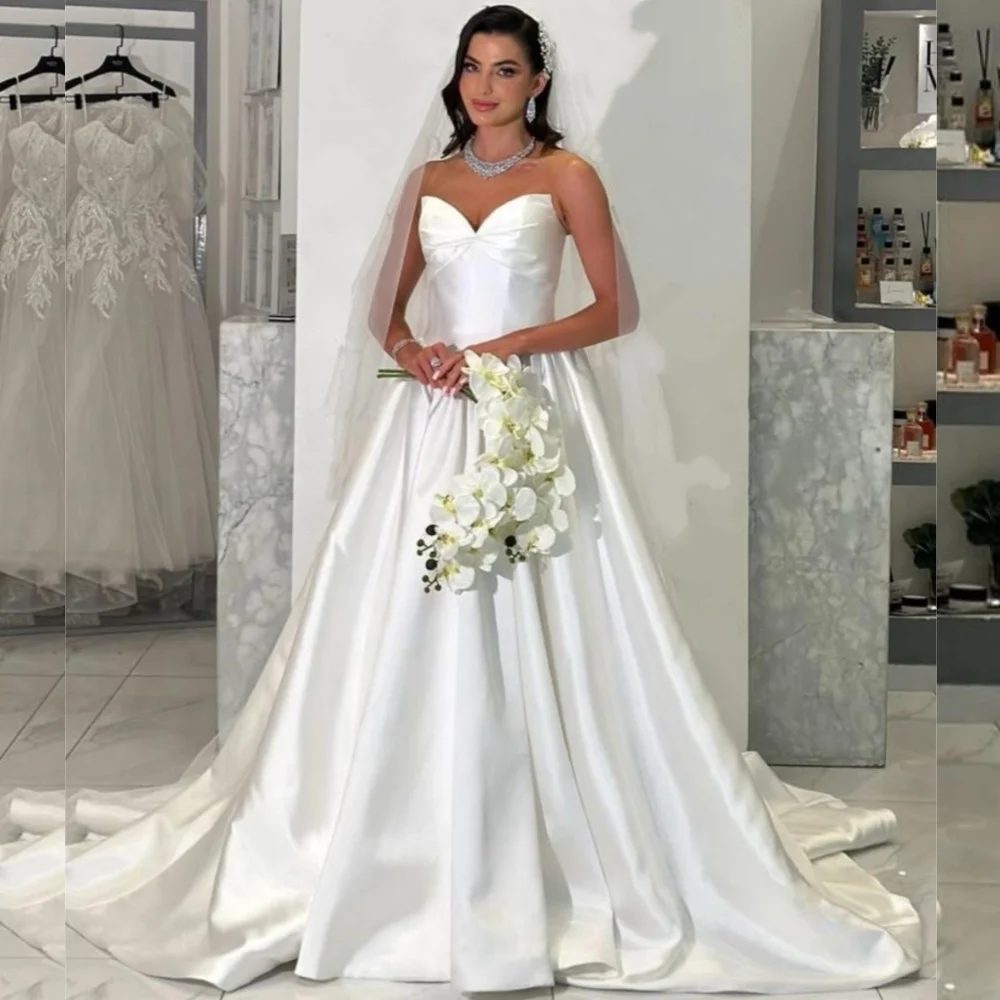 

Customized High Quality Formal Charmeuse Pleat A-line Strapless Long Dresses Bespoke Occasion Casual Simple
