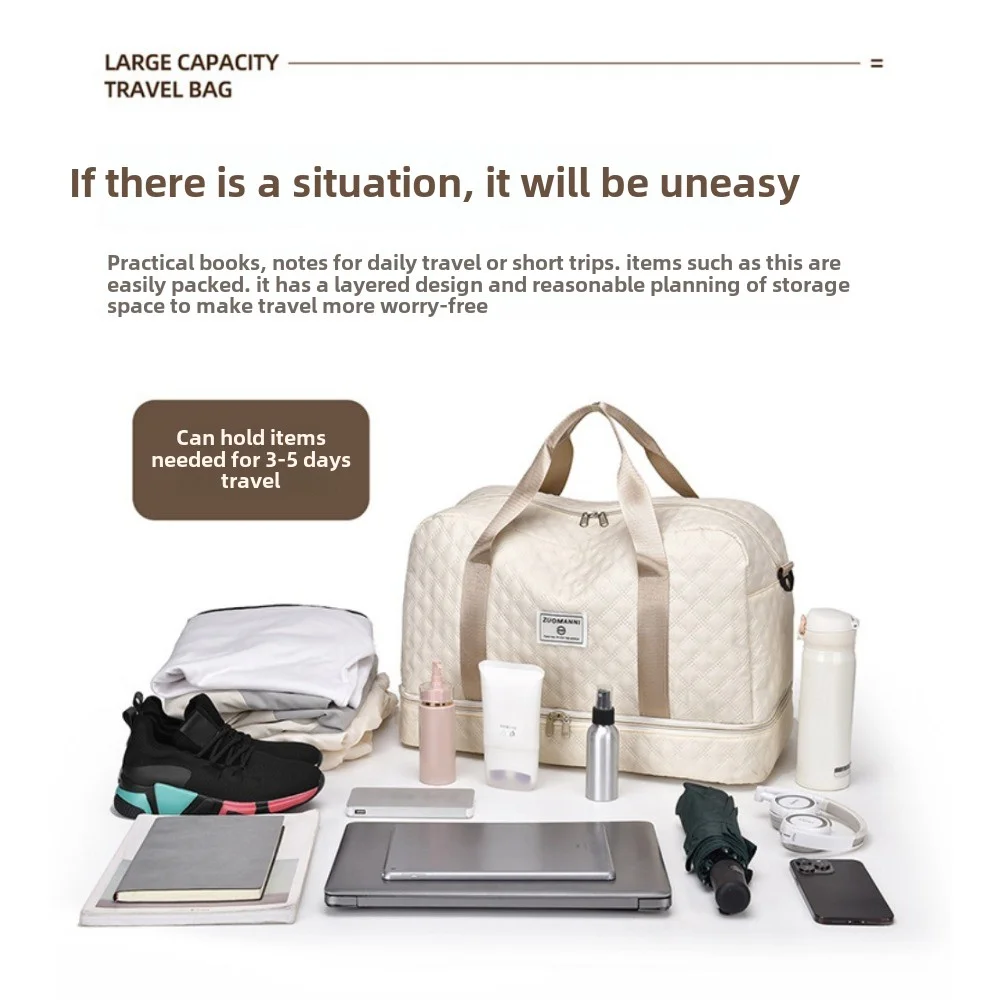 

HOT Lightweight Rhombic Lattice Travel Dufile Bag , Large Capacity Sports Fitness Storage Bag, Portable Weekender Overnight Bag