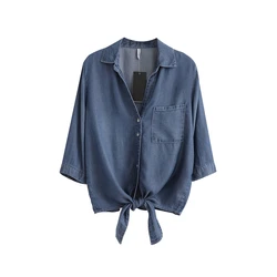 Dames lente/zomer casual nieuwe korte jas driekwart mouw knoop V-hals denim top casual stijl dun shirt