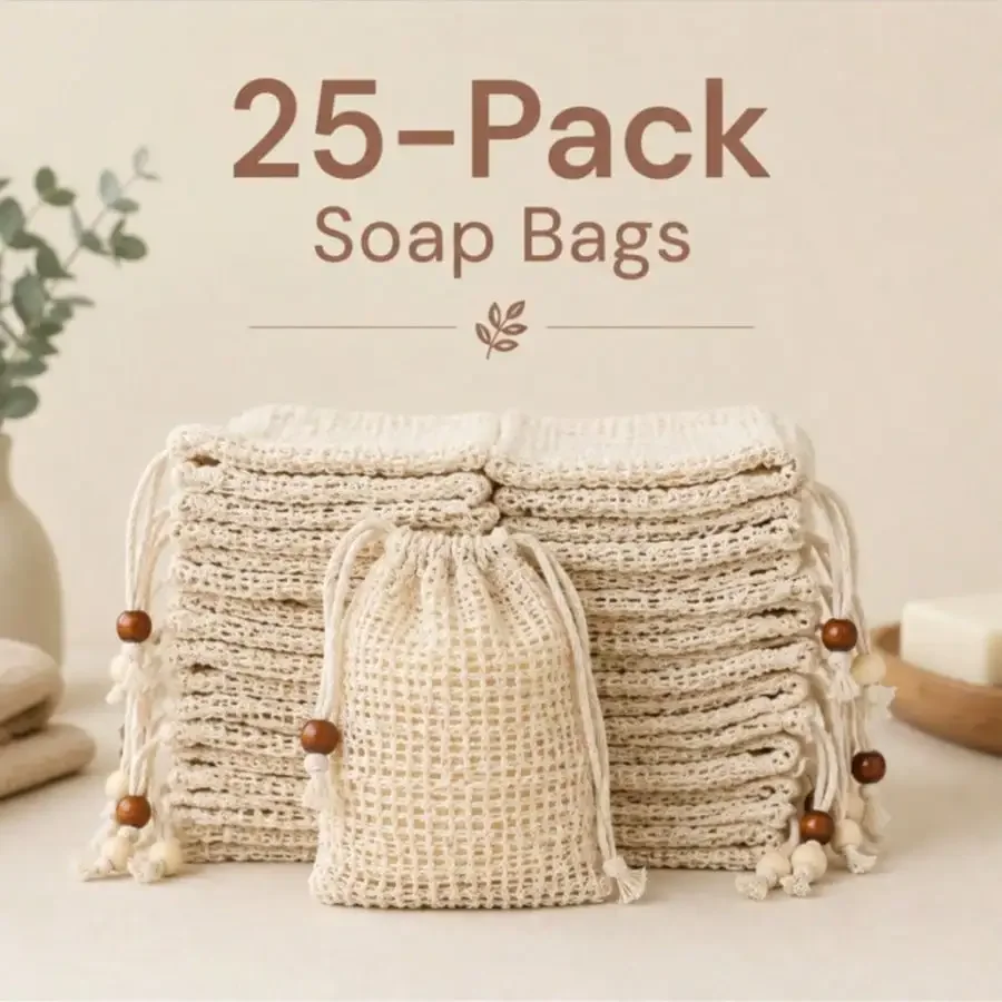 25 Count Natural Fiber Mesh Soap Pouches For Gentle Skin Cleansing