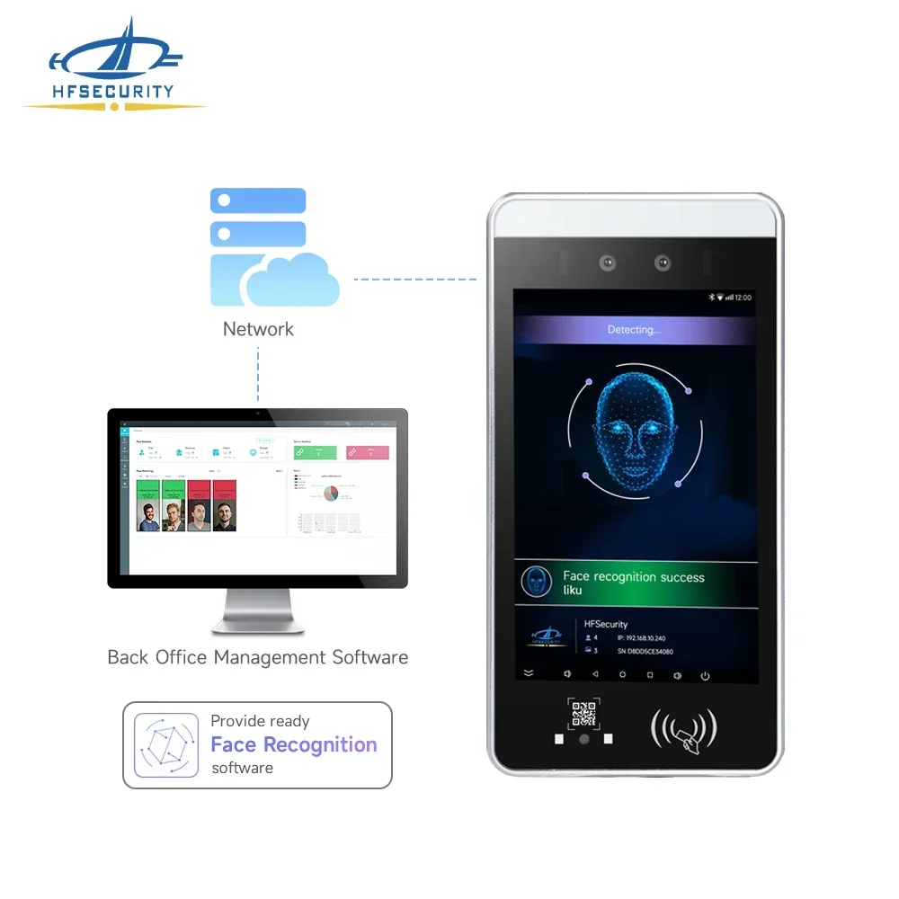 2026/HF-RA08 8inch Icloud Software Time Attendance Management Access Control Biometric Night Vision Face Recognition RFID NFC