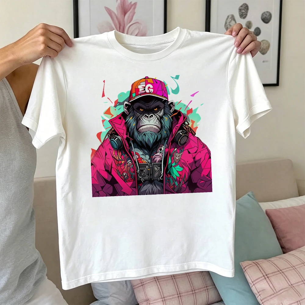 Streetwear Gorilla With Headphones Graphic T Shirt Female Cool Hip Hop Rapper Animal Print Tee Summer Urban Fashion Club Wear