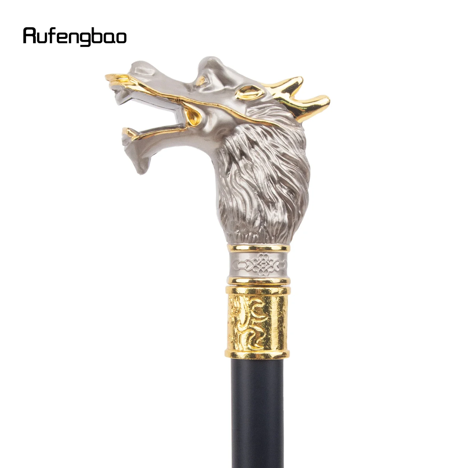 Luxo cabeça de dragão bengala, Branco e preto maçante, Bastão decorativo de moda, Cavalheiro elegante Cosplay Cane Crosier 93cm