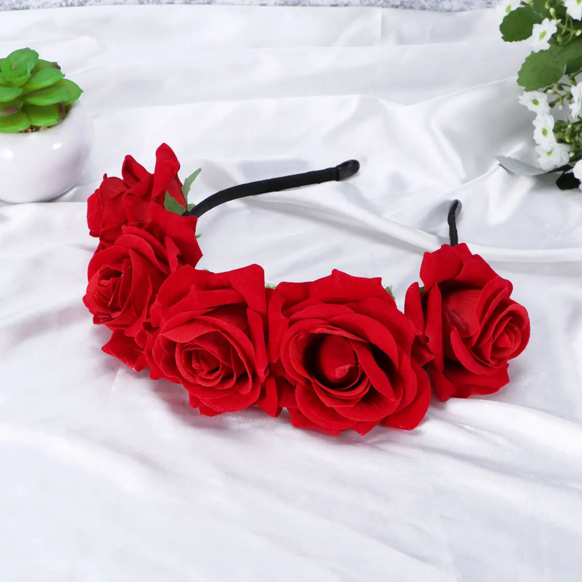 

Artificial Rose Hair Hoop Floral Headband Flower Garland Red Elegant Hair Accessory Wedding Prom Celebration