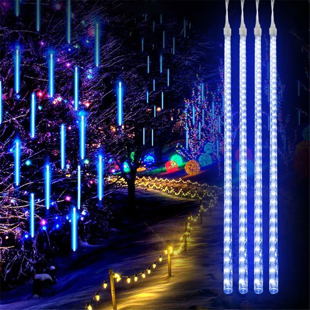 Imagem -02 - Led Meteor Shower Rain Lights Falling Raindrop Fairy String Light para o Feriado de Natal e Halloween ue e Eua Plug Tubos 16 Tubos 24 Tubos 32 Tubos